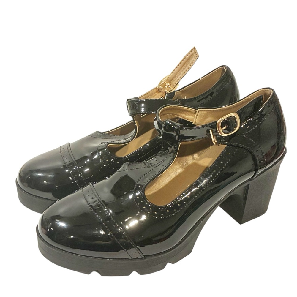 Dadawen Size‎ 9.5/10 Platform Shoes Chunky Mid-heel T-Strap